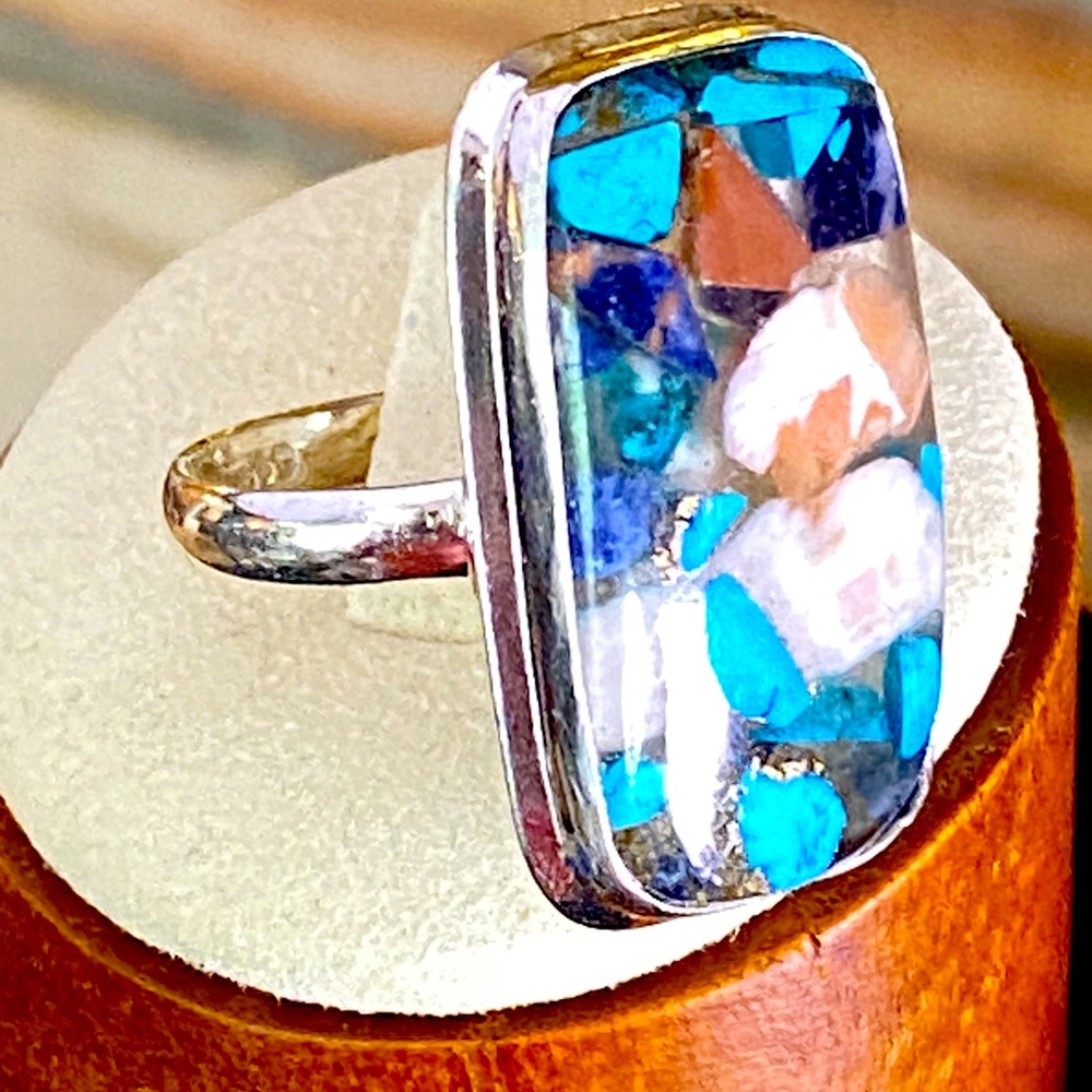 Spiny Oyster Turquoise Ring size 8 stone is 1” long 925ss